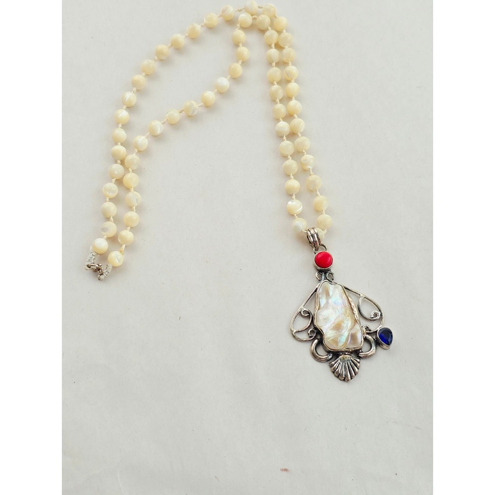 Artisan Handmade Mother of Pearl Sterling Silver Necklace bohemian upcycled